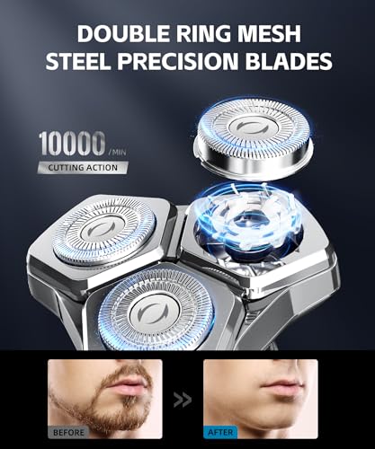 Image of Electric Razor for Men，10,000RPM High-Speed Motor, IPX8 Waterproof, USB Fast Charging, Quick Charge & Travel Lock,Upgraded Titanium Gray