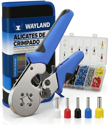 WAYLAND Crimpadora Terminales Electricos Kit Punteras Electricas 1200 0.25mm² 10mm² Alicates Electricista Profesional Precision Crimpado autoajustable Juego Herramientas Set Instalación Electricos