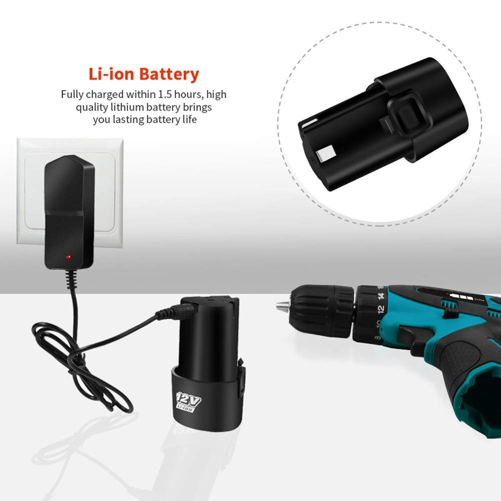 Trapano Elettrico Senza spazzole 12V Avvitatore a Batteria, 25 Accessori, con Coppia di serraggio 18 + 1, Impugnatura Regolabile in 2 Posizioni, Coppia Massima 35 NM