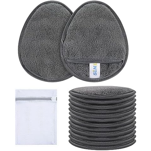 SINLAND Reusable Makeup Remover Pads For Face,Eye,Lips Microfiber Gentle Facial Cleansing Cloths for All Skin Types Friendly for Makeup Remover With Laundry Bag 5.1inchx3.93inch Grey Pack of 12 Cover