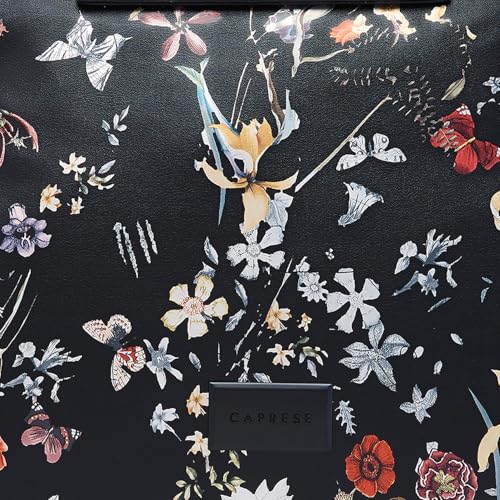 Image of Caprese Fiorella Satchel, Black-Large | Stylish Floral Printed Shoulder Bag for Women with Adjustable Sling Strap | Easy Back Access Pocket & Spacious | Perfect for Office & Daily Essentials