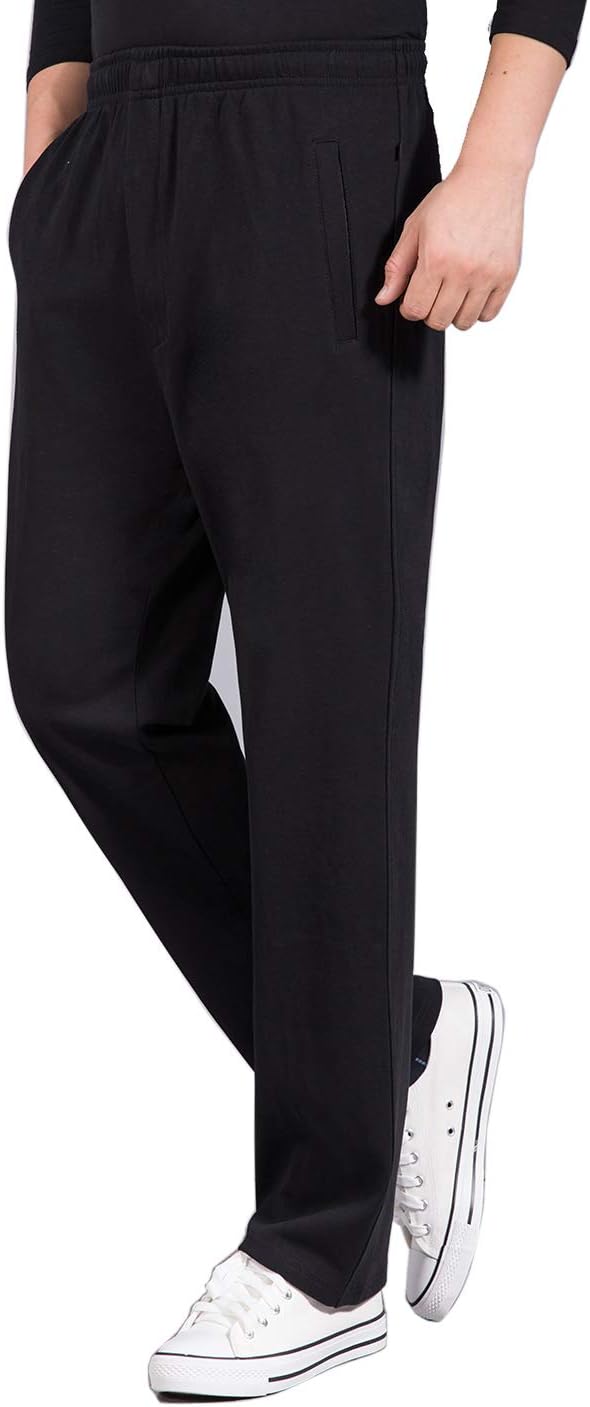 Locachy Men's Casual Cotton Jogger Sweatpant Elastic Waist Drawstring Zipper Front Straight Leg Athletic Pants