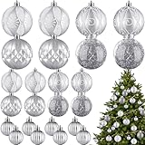 Civaner 24 Pcs Christmas Ball Ornaments, Multi Size Shatterproof Hanging Ball Ornaments Set, Christmas Tree Plastic Decorations for Xmas Holiday Party Wreath Garland Home Decor(Silver)