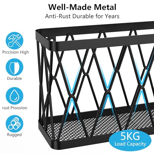 YIGII-3-Pack-Adhesive-Cabinet-Organizer-Storage-Lid-Organizer-Wall-Mounted-Pantry-Door-Organizer-Bin-Holder-for-Tupperware-Lid-Kitchen-Wall-Under-Sink-Basket-Slim-Space-Black-Stainless-Steel