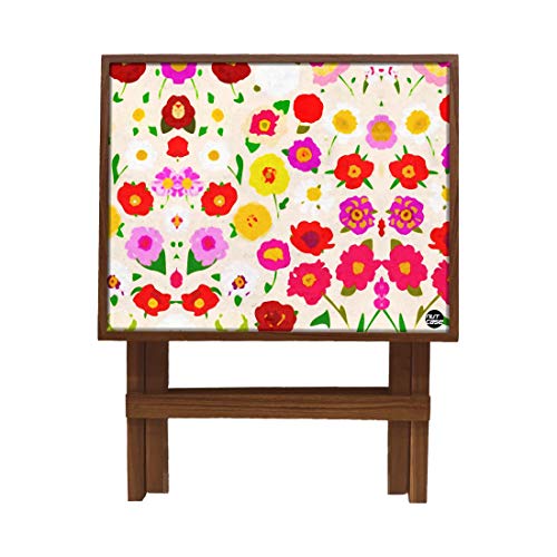 Image of Nutcase Designer Teak Wood Side Table Folding Wooden Bedside Coffee Outdoor Picnic Table - Sweet Florals