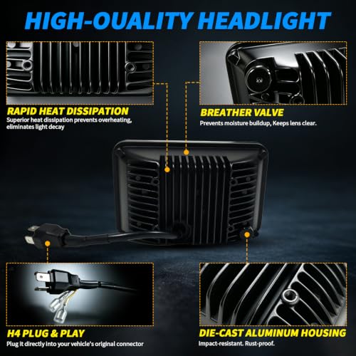 4 PCS 4x6 Inch Headlights with X-Style White DRL and Amber Turn Signals by HZAMMOTO - Used condition - Image 5