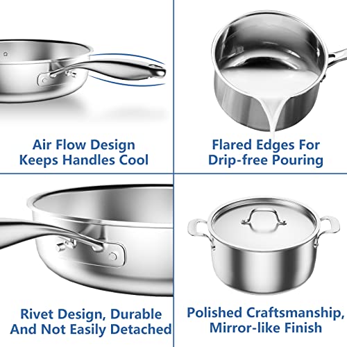 Nuwave Pro-Smart 9Pc Stainless Steel Cookware Set, Heavy-Duty Tri-Ply 3.1Mm Thickness, 18/10Ss, Space Saving Nestable Design, Stay-Cool Handles, Induction-Ready, Works On All Cooktops, 20Yeär Wärranty #TOP2