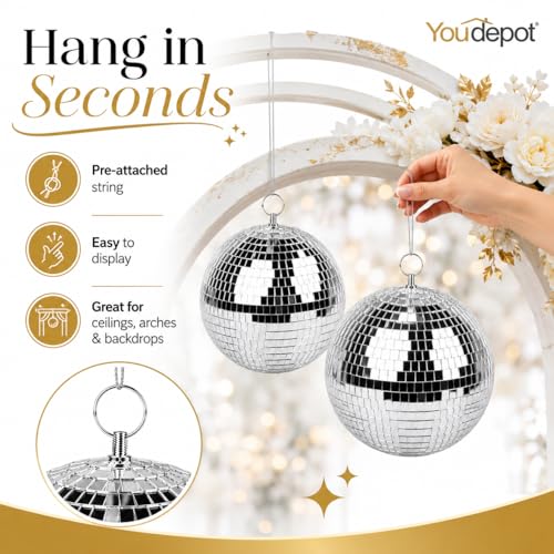 Youdepot - Bolas espejadas de discoteca de 8 pulgadas, paquete con 54 bolas espejadas mini y luces de cadena multicolor para fiestas miniatura 5