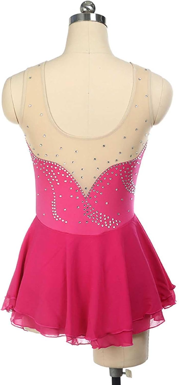 Girls Figure Skating Dress Sleeveless Rhinestone Ballet Dance Stage Performance Competition Costume