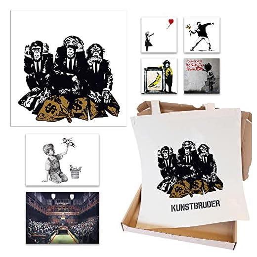 Banksy - Caja de regalo con imagen de lienzo, bolsa de tela, tarjeta postal y pegatinas