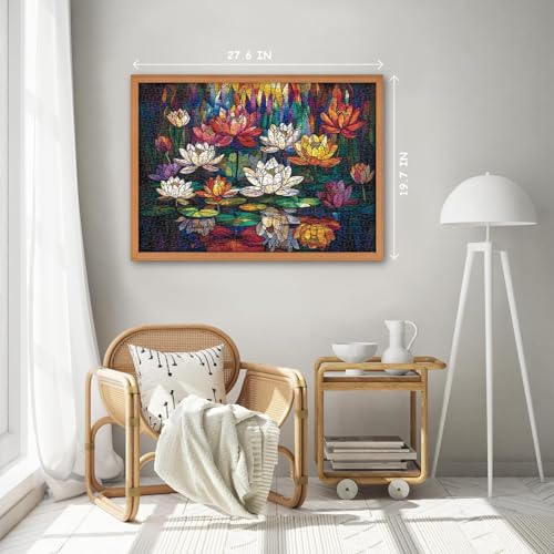 Image of iDream 1000 Pieces Jigsaw Puzzle - Artistic 3D Design, Colorful Wall Decor, Challenging Puzzle Gift for Friends & Family (Stained Glass - Lotus)