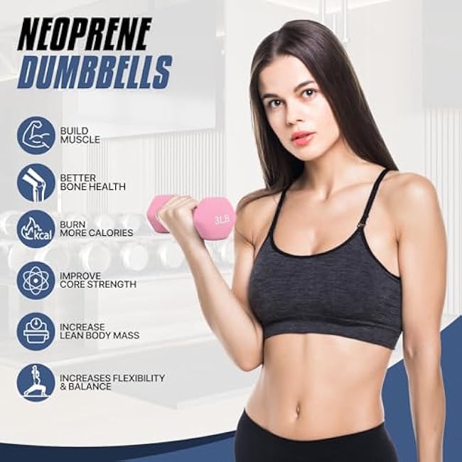 MADOG Dumbbell Set, Anti-Slip Neoprene Coated Hexagon Hand Weights for Home Gym Equipment Workouts Strength Training