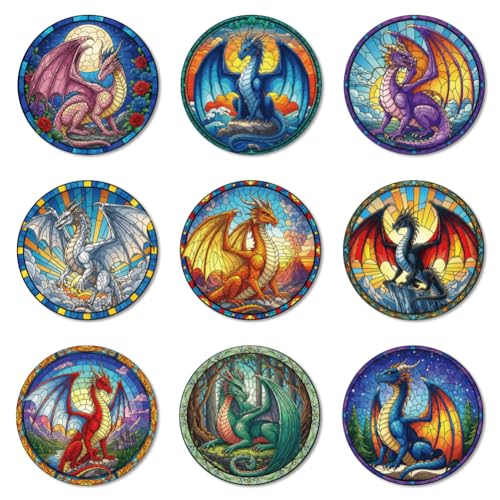 ANATTASOUL 9Pcs Dragón Fantástico Posavasos Madera, Posavasos De