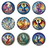 ANATTASOUL 9Pcs Dragón Fantástico Posavasos Madera, Posavasos De Madera, Reutilizables, Redondos, Drink Coasters, Taza para Café, Bar, Cocina, Restaurante