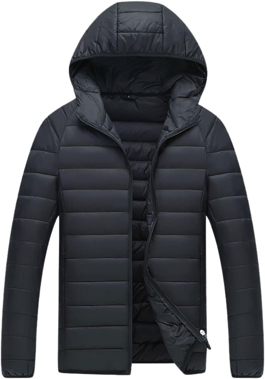Kinkia Men's Lightweight Puffer Jacket Ultra Soft Warm Waterproof Quilted Hooded Outwear Coat
