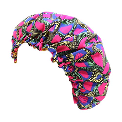 Surkat Women Stain Shower Caps Double Layer African Printing Bonnet Cap Bath Hat Rose Pink