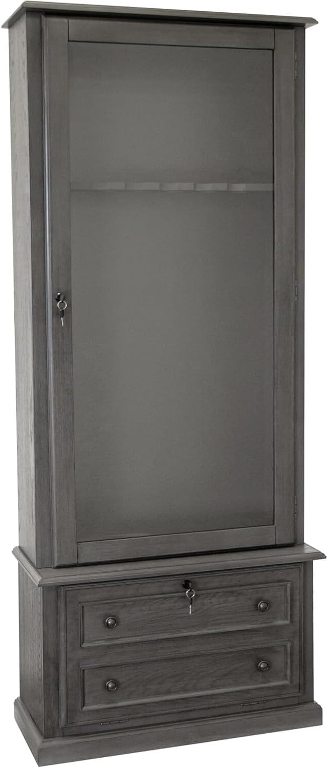 HomeStock Vintage Vogue Floor Mount Gun Cabinet with Locking Tempered Glass Door and Ammo Storage, Locking Drop Down Door, Safe Gun Cabinet Medium Brown/10 Gun