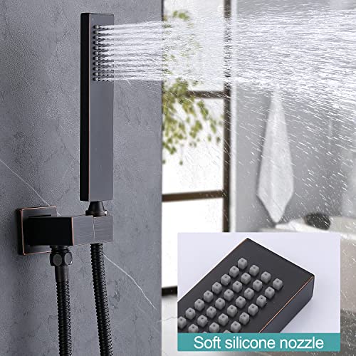 Hand-Held Shower Head Set - Oil Rubbed Bronze Brass Handheld Shower Wand With Wall Mount Adjustable Elbow Holder And 59Inch Long Hose - Modern Rectangle Hand Shower High Pressure #TOP1