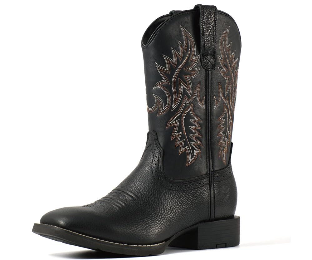 SUREWAY Cowboy Boots For Men, 10 Inch Pull on Square Toe Western Boot | Classic durable men's wellington work boots,slip resistant pull-on soft toe work boots for daily and western casual wear