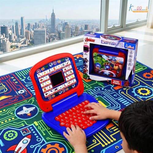 Image of Marvel Avengers Theme Educational Laptop for Kids - Interactive Pre-School Learning Toy with Screen, Music,Alphabet & Number Keys-Fun Educational Gift for Boys & Girls 3+ Years (Red & Blue)