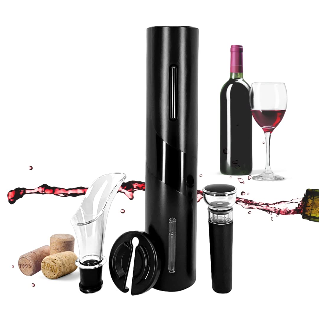 PVBN Electric Wine Opener, Wine Accessory Kit, Foil Cutter For Wine Bottles, Vacuum Wine Stoppers With Corkscrew, 4-Piece Set.