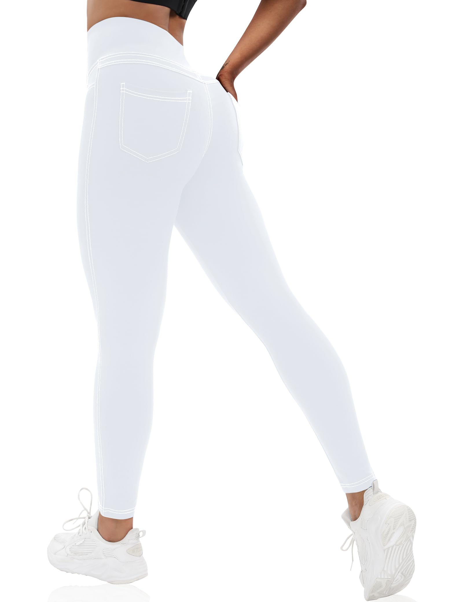 VOOVEEYA Curvy Womens Leggings, High Waisted Yoga Pants with Back Pockets, Tummy Control - Buttery Soft - Stretchy