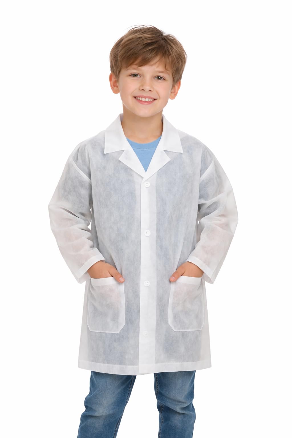 Batas Infantiles Desechables de Polipropileno TNT 35g, 6 a 10 años. Color BLANCO. 50 unidades.