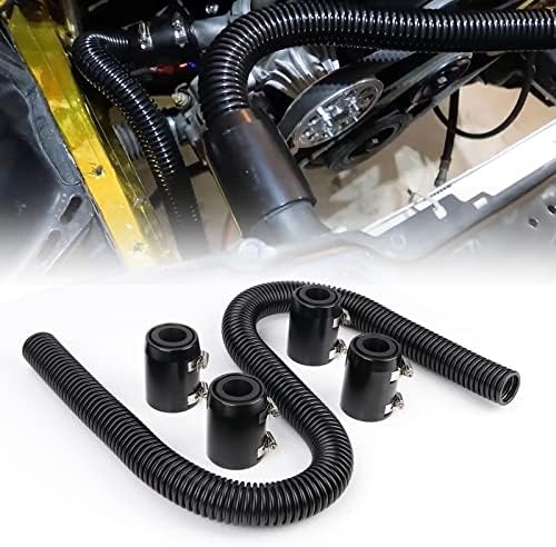 iRKY 48" Flexible Radiator Hose Stainless Steel Universal Water Hoses Adapter Coolant Radiator Hose Kit With 4Pcs Chrome Caps (8 Clamps, Black)