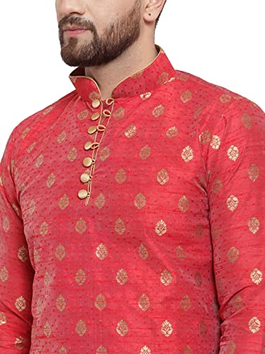 Mens Kurta Set Festive Season Men's Tunic Art Cotton Kurta Pajama Wedding Party Suit Dress Festivals Season Ethnic Party Dress Suit 2-Piece Set By WAKAR MANSURI SHOP (Red, M - 36 x 42 Inches)4