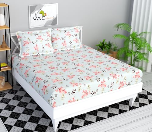 Image of HOMEKART 100% Cotton Feel Double Bed Bedsheet Set | 180tc to 220tc Soft & Breathable with 2 Pillow Covers | Wrinkle Free | for Bedroom & Gifting (Color -Leaf Brown & Pink, 90 x 90 Inches)