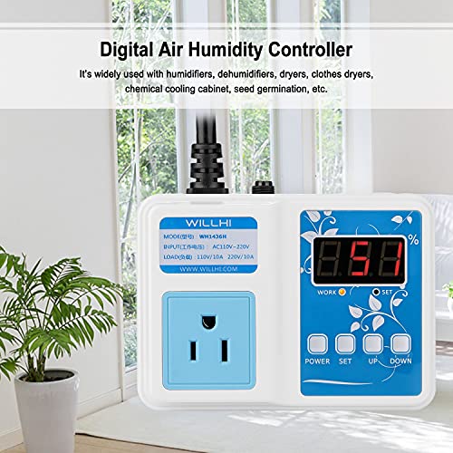 WILLHI WH1436H 110V Digital Air Humidity Controller with LCD Display High Accuracy Humidity Sensor & 118'' Power Cable, Humidification Mode & Dehumidification Mode+1pc Extra Sensor - Thumbnail 5