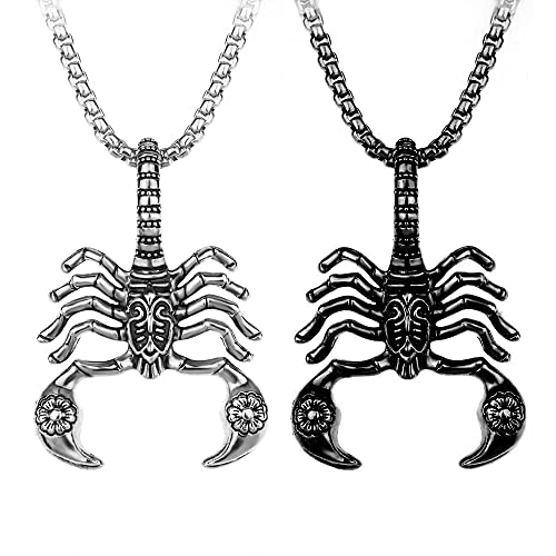Weenkeey 2 PCS scorpion collier Goth punk rock Hip Hop pendentif collier cool Roi scorpion hommes charme pendentif Collier - noir argent
