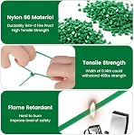 Cravates zippées 1000 en vrac, 8 Cable Tie vert, longue boucle en plastique, résistance à la traction 40lbs, Gestion de câbles Auto-Locing lourd fils de nylon de service UV Résistant pour intérieur et extérieur