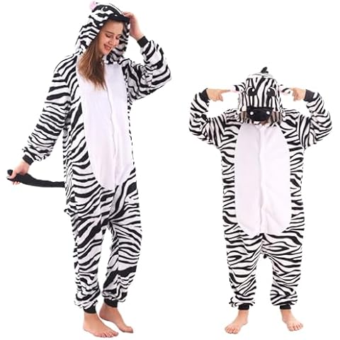 TYONMUJO Animal Onesie for Kids Adults Halloween Costumes for Girls Boys Womens Mens Cosplay Outfit Zebra 110 Cover