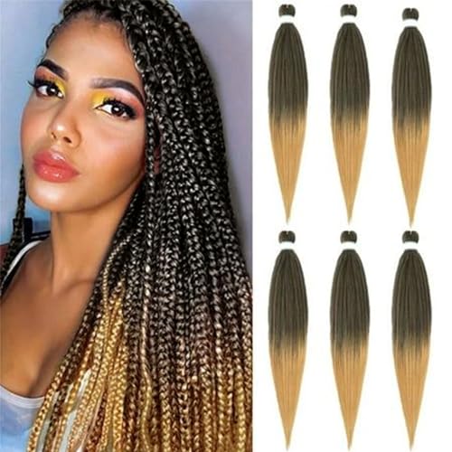 Braiding Hair Pre Stretched Ombre Braiding Hair 6 Packs 26 Inch Two Tone Prestretched Crochet Braids Hair Yaki Texture Professional Synthetic Hair Extensions(26