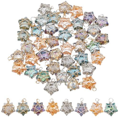 SUPERFINDINGS 40Pcs Glass Star Charms Wire Wrapped Star Pendants AB Color Electroplate Glass Charms Mixed Color Crystal Dangle Charm for Earring Bracelet Necklace Jewellery Making,Hole:1.5-2mm