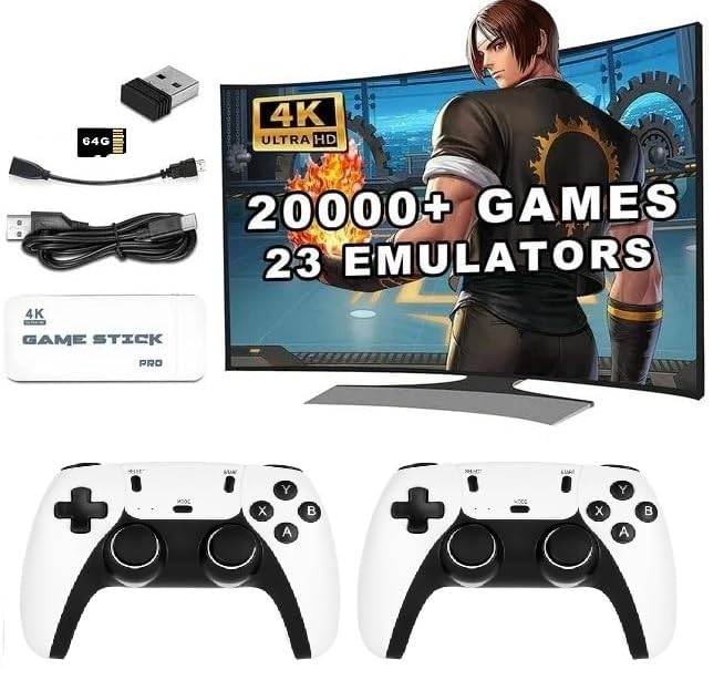 2026 Upgraded New TV Video Game Gaming System,Plug & Play Video TV Games 4K Ultra HD with 21,000+ Games Built-in,23 Emulators & Wireless 2 Controller for Kids(4 - 17 Years) (White 6)