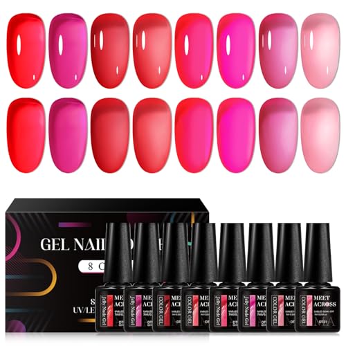 Esmaltes de uñas gel jelly rojo y rosa 8 unidades miniatura 1