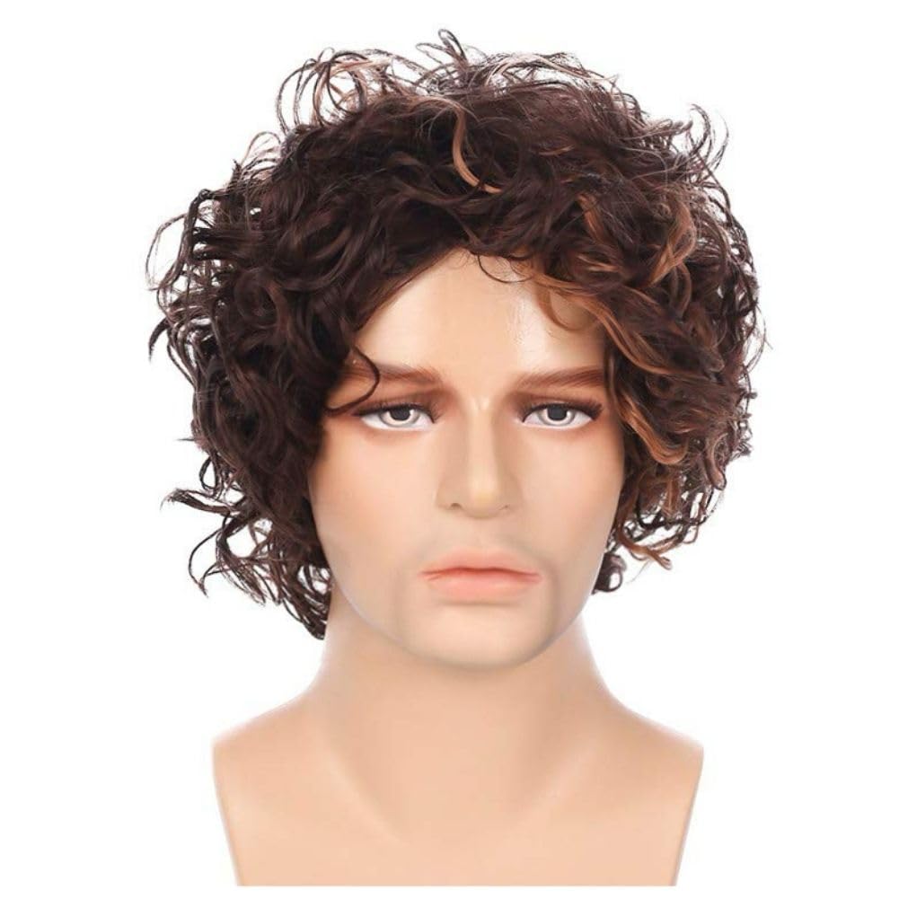 Siudus Brown Short Curly Wigs for Men Afro Fluffy Natural Looking Synthetic Fiber Male Hair Wig for Daily Cosplay Party Use - Image 2