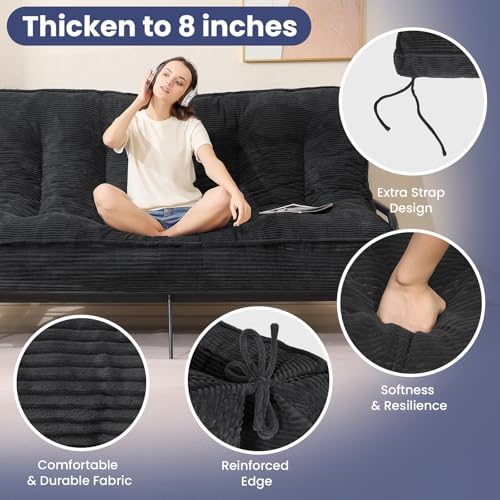 Image of JUIKURY 8 inch Futon Mattress Full Size, Thick Futons Sofa Couch Bed Sleeper Sofa Bed, Floor Mattress for Adults, Roll Up Folding Mattres Shredded Foam Filling, Medium Firm(Frame Not Included)