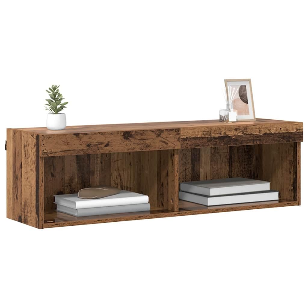 Zestaw szafek RTV LED wiszący Stare drewno 100x30x30 cm meble do salonu z oświetleniem wielokolorowym pływająca szafka pod telewizor nowoczesna