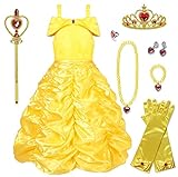Princess Dresses for Girls Layered Off Cosplay Birthday Party Decorations with Accessories Yellow