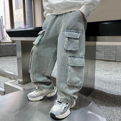 Boys Baggy Jeans Kids Y2K Casual Straight Wide Leg Cargo Jeans Loose Denim Pants Trousers with Pockets2