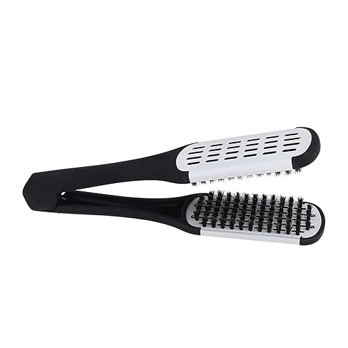 Miniatura 7 de Herramientas de peinado para el cabello, cepillo de doble cara para enderezar la barba, cepillo de férula para el cabello (negro blanco)
