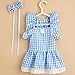 leasote Summer Pet Princess Dress, Soft Ruffled Sleeve Lace Hem Plaid Dress with Bow Headdress, Puppy Cat Apparel Clothes for Small Dogs Girl Blue Medium