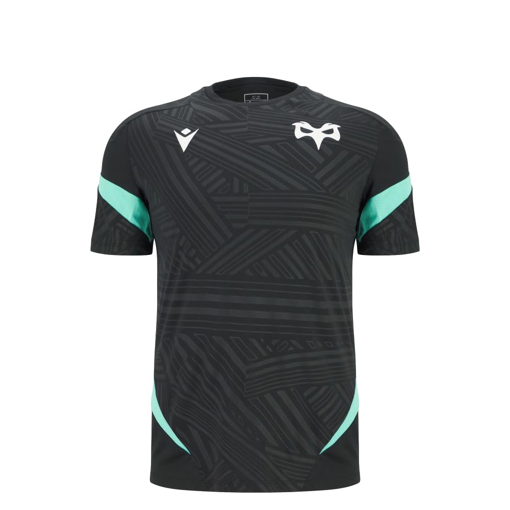 Macron Ospreys Rugby 2025/26 Mens Training Poly T-Shirt (UK, Alpha, 3XL, Regular, Regular, Black)