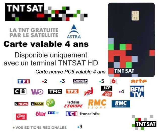 Carte TNTSAT Officielle Neuve - Décodeur Récepteur Satellite Astra 19.2 - Valable 4 Ans - Livraison France
