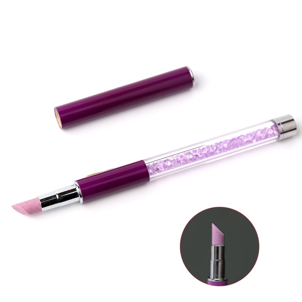 WOKOTO Quartz Nail Art Cuticle Pusher Pen With Spoon Cut Dead Skin Remover Gel Polish Grinding Buffing Care Stick Purple