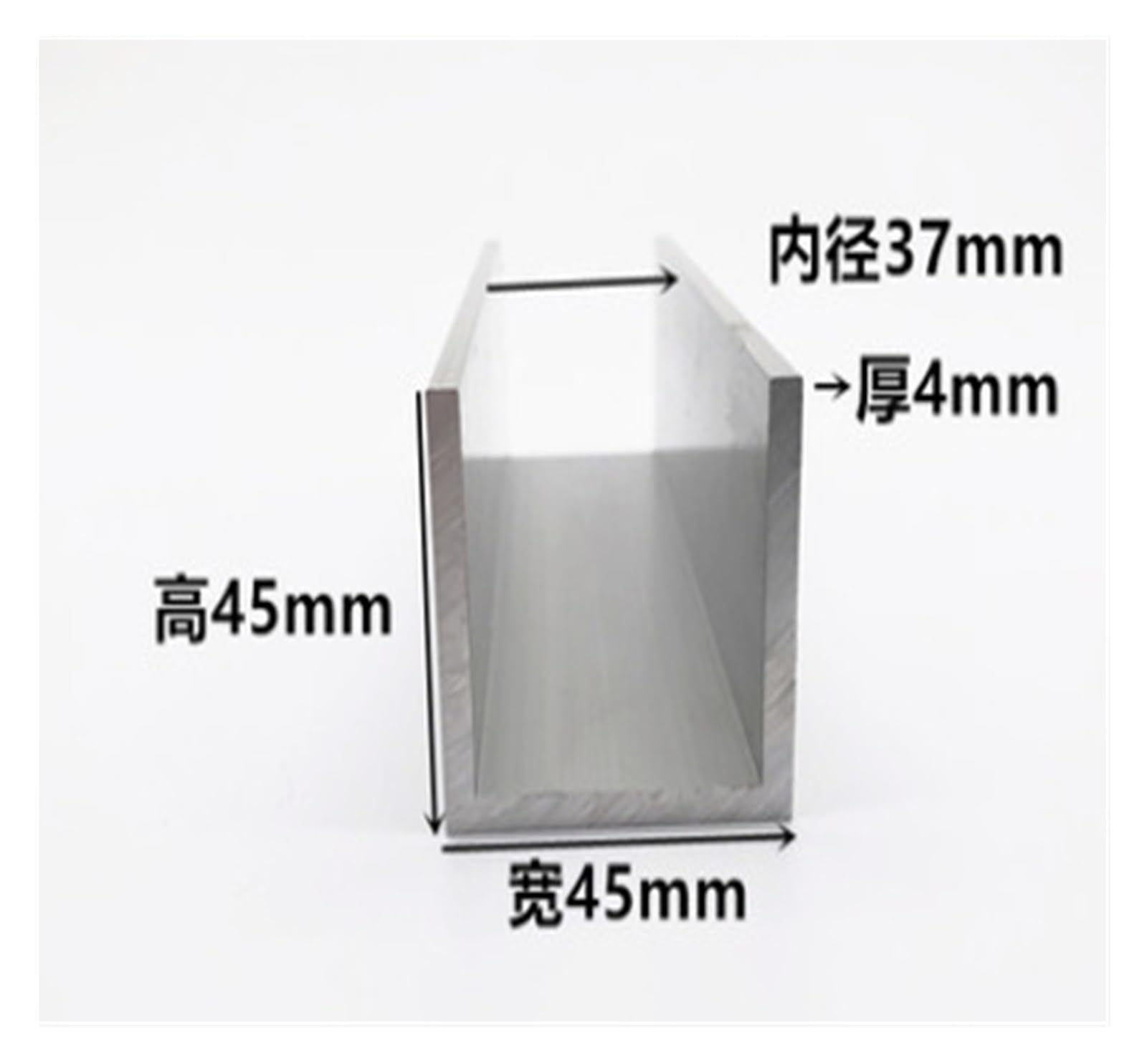 Perfil de aluminio en forma U, ancho exterior 45 mm, longitud 50 cm, borde aleación recubierto vidrio
