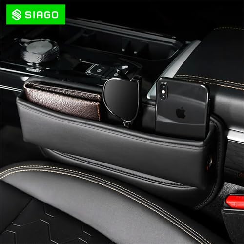 Image of SIAGO Car Seat Gap Filler Organizer | Premium PU Leather Storage Box for Phone | Car Accessories for Keys, Cards & Coins | Universal Fit for Cars, SUVs & Trucks (Black) (SIA133)
